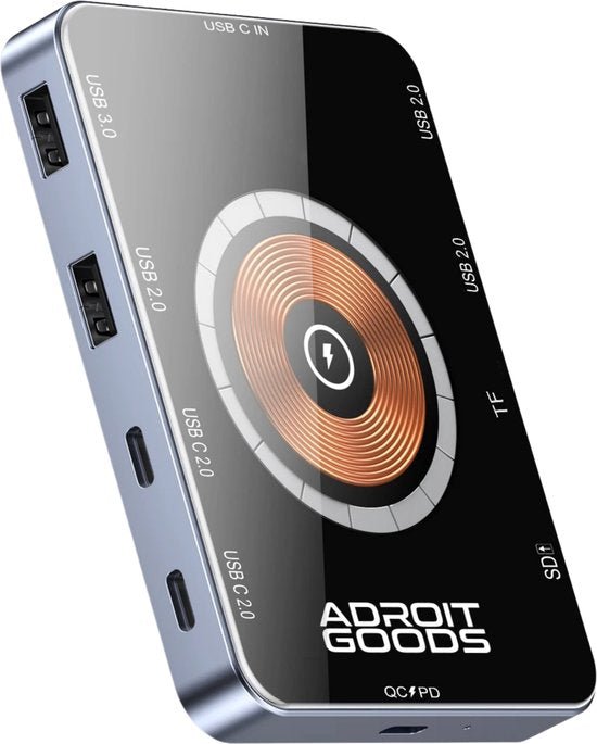 Zwart draadloos opladerstation met meerdere USB-poorten en kaartlezers van AdroitGoods
