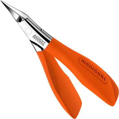 Oranje kniptang met roestvrijstalen snijkop en ergonomische handgrepen voor manicure.