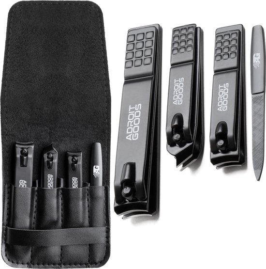 Set zwarte nagelknippers en vijl met opberghoes, professioneel en compact ontwerp