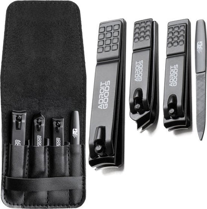 Set zwarte nagelknippers en vijl met opberghoes, professioneel en compact ontwerp