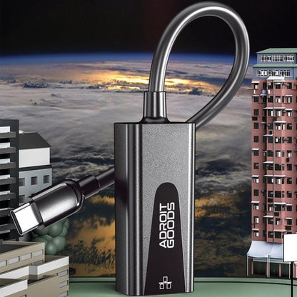 Compact metalen AdroitGoods adapter met USB-C aansluiting voor dataoverdracht en opladen.