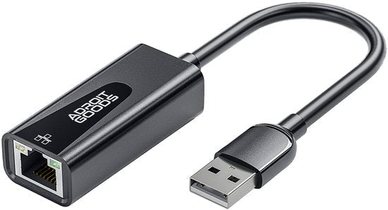 Zwarte AdroitGoods USB naar Ethernet adapter met compacte en duurzame behuizing