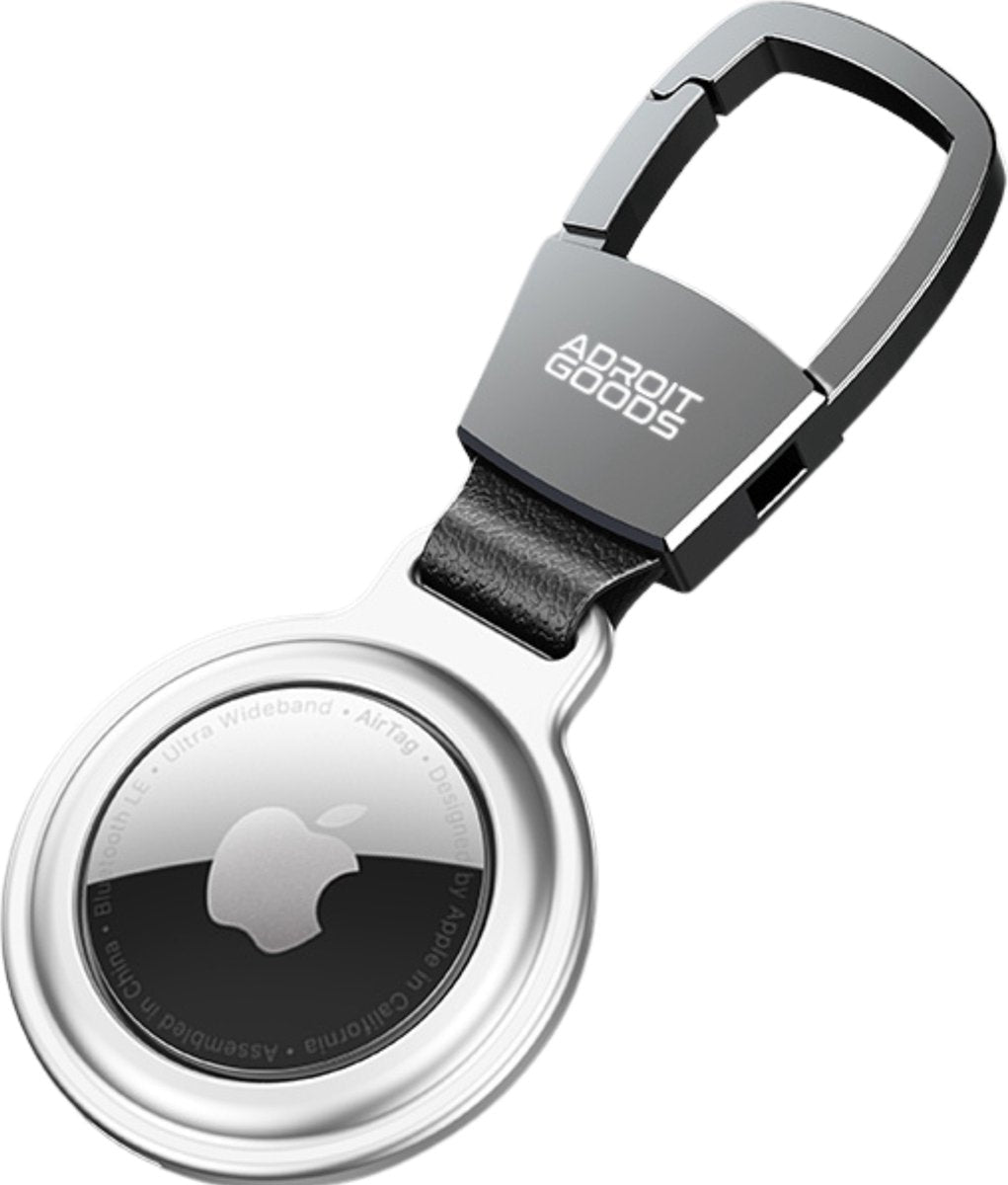 sleutelhangerhouder met karabijnhaak en leren bandje voor Apple AirTag beveiliging