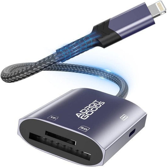 Lightning naar SD en micro SD kaartlezer voor iPhone en iPad met gevlochten kabel