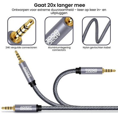 Dubbel gevlochten nylon kabel met 24K vergulde en aluminium connectoren voor extra duurzaamheid