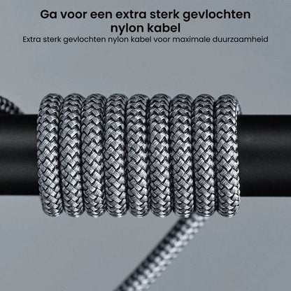 Extra sterk gevlochten nylon kabel voor optimale stevigheid en maximale duurzaamheid in grijs patroon