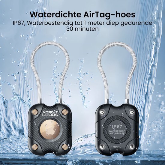 Waterdichte zwarte beschermhoes voor AirTag met ophangkoord en IP67-certificering