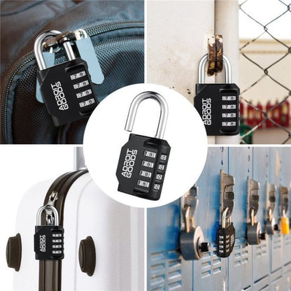 Zwarte combinatie hangslot van AdroitGoods gebruikt op koffer, rugzak en kluisjes in verschillende situaties