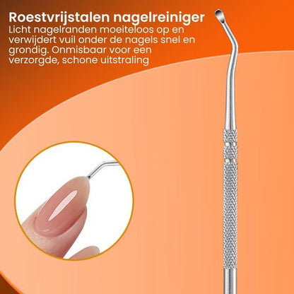 Roestvrijstalen nagelreiniger verwijdert vuil onder nagels voor een schone uitstraling