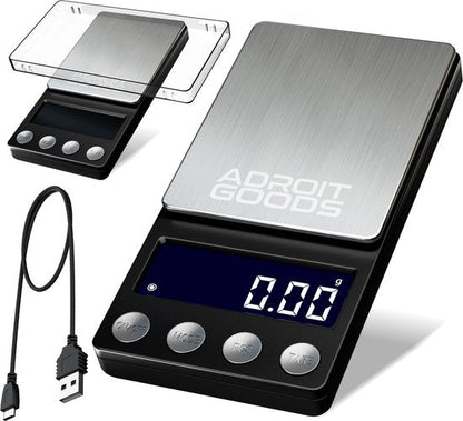digitale weegschaal met roestvrijstalen oppervlak en usb oplaadkabel professioneel ontwerp