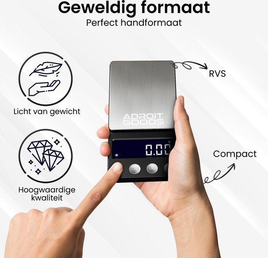 Handweegschaal met RVS oppervlak, compact en lichtgewicht voor nauwkeurig wegen
