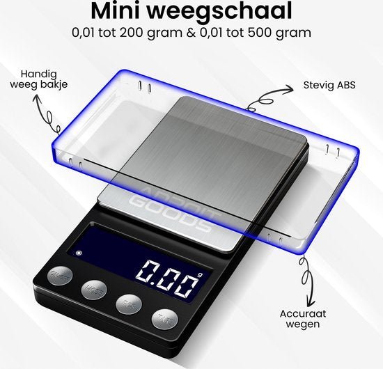 Mini digitale weegschaal met helder display en afneembaar transparant weegbakje