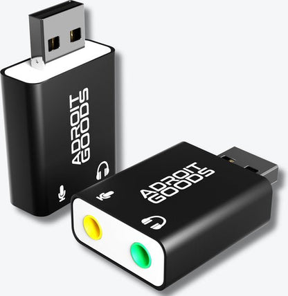 zwarte usb-geluidskaartadapter met microfoon- en koptelefoonaansluitingen van AdroitGoods