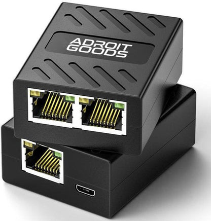 Zwarte netwerkaansluitadapter met meerdere ethernetpoorten en micro-USB-ingang van AdroitGoods