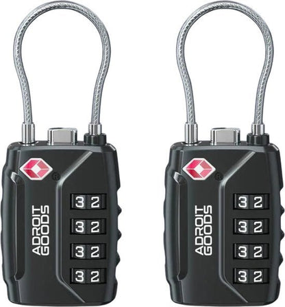 twee zwarte combinatiesloten met metalen kabel en cijferslot van AdroitGoods