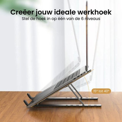 Laptophouder instelbaar tussen 15 en 40 graden voor een ergonomische werkhoek