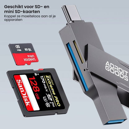 Adapter met USB-C aansluiting geschikt voor SD- en mini SD-kaarten van AdroitGoods