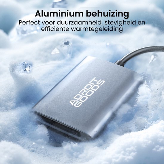 Duurzaam aluminium behuizing in ijs met kabel, benadrukt stevigheid en warmtegeleiding