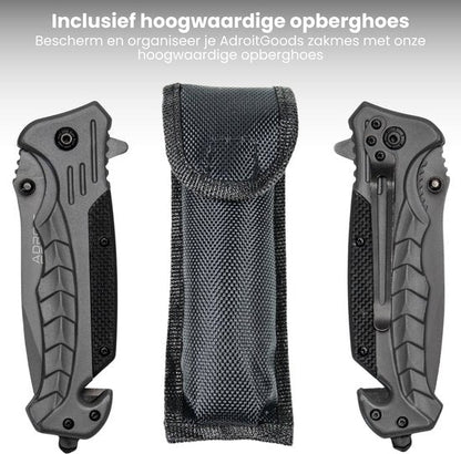 Opgevouwen zakmessen met grip en duurzame zwarte opberghoes voor bescherming en organisatie