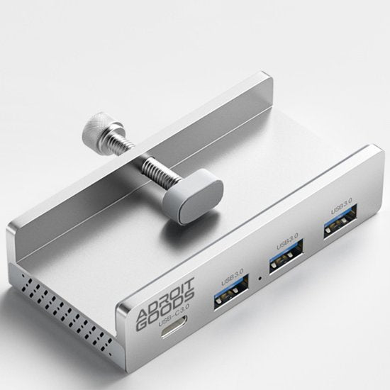 Aluminium USB C hub met drie USB 3.0 poorten en verstelbare klem voor bureau bevestiging