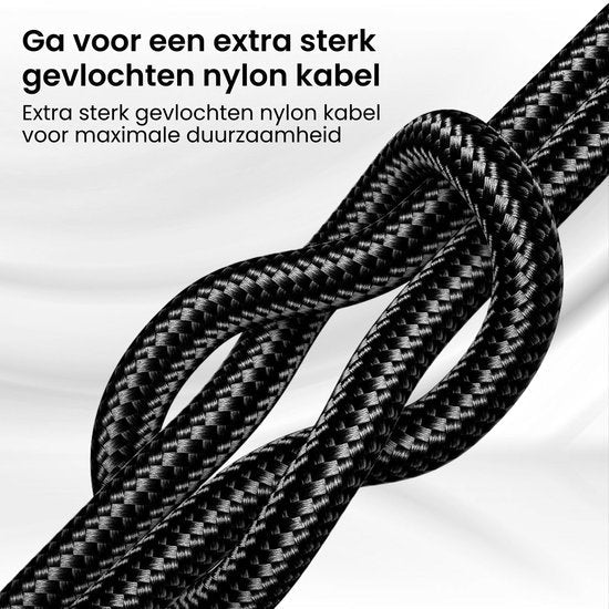 Extra sterk gevlochten nylon kabel in zwarte kleur met knoop voor maximale duurzaamheid