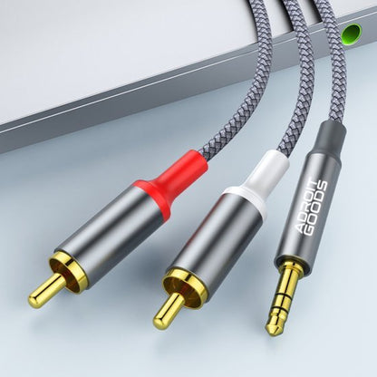 Draadloze audiokabel met rode en witte RCA-connectoren en een 3,5 mm jackplug van AdroitGoods