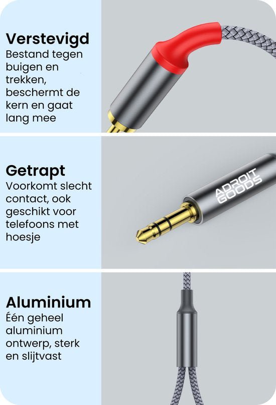 Gedetailleerde close-up van een versterkte, getrapte en aluminium audio kabelconnector