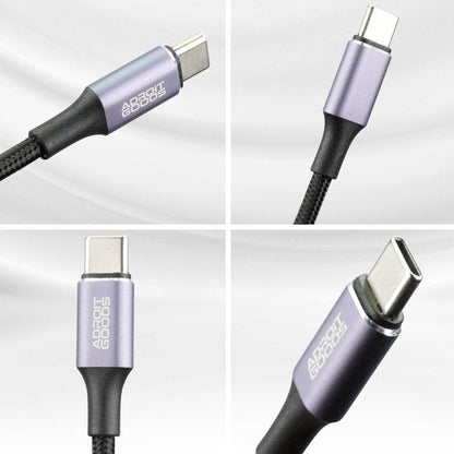 AdroitGoods USB-C kabel met stevige nylon omhulsel en metalen connectoren in vier aanzichten