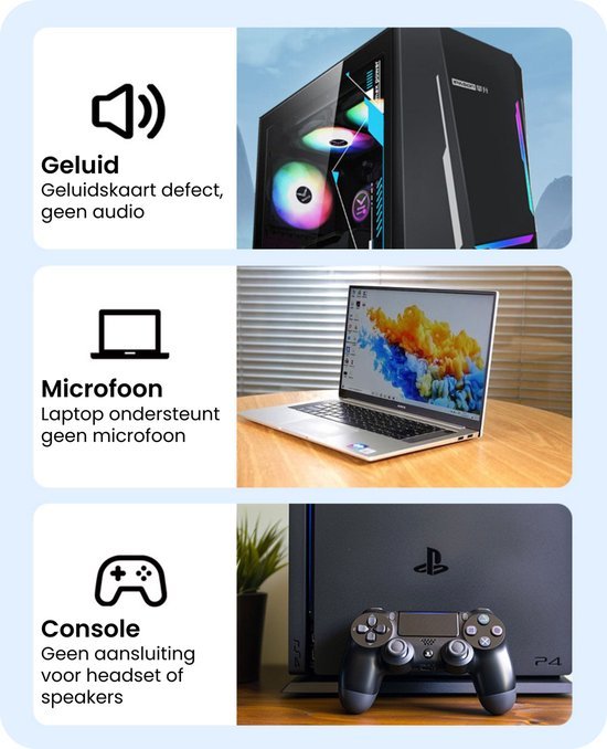 Computer met geluid defect, laptop zonder microfoon, console zonder headset aansluiting