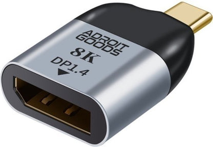Compact AdroitGoods 8K DP1.4 adapter met zwart en zilver ontwerp voor connectiviteit