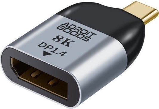 Compact AdroitGoods 8K DP1.4 adapter met zwart en zilver ontwerp voor connectiviteit