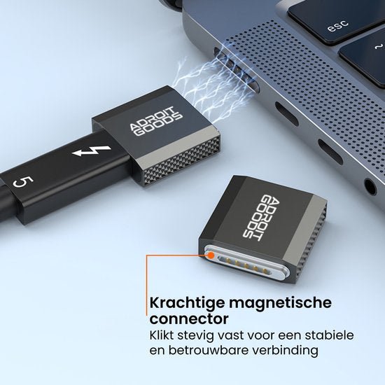 Sterke magnetische connector die stevig en betrouwbaar op een laptoppoort klikt