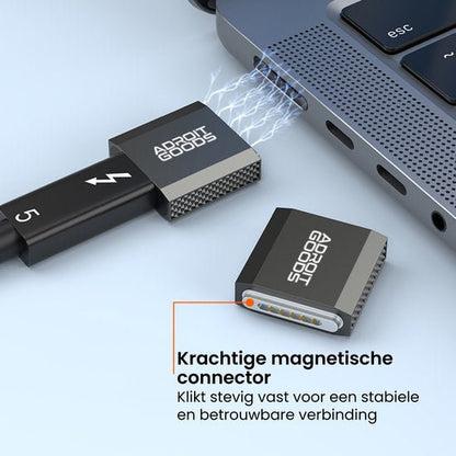Sterke magnetische connector die stevig en betrouwbaar op een laptoppoort klikt