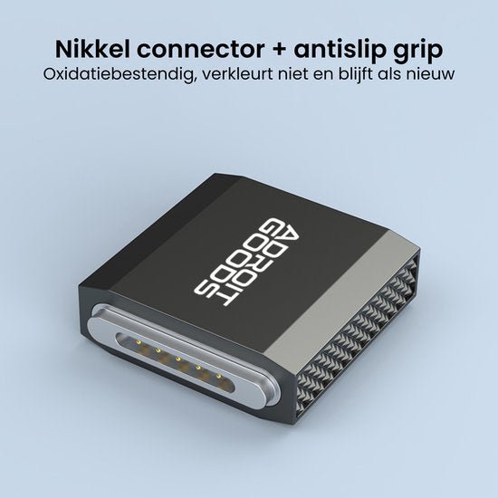 Zwarte connector met nikkel contact en antislip grip behoudt nieuw uiterlijk zonder oxideren.