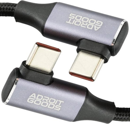 Zwarte gevlochten kabel met twee rechtshoekige USB-C stekkers van Adroit Goods