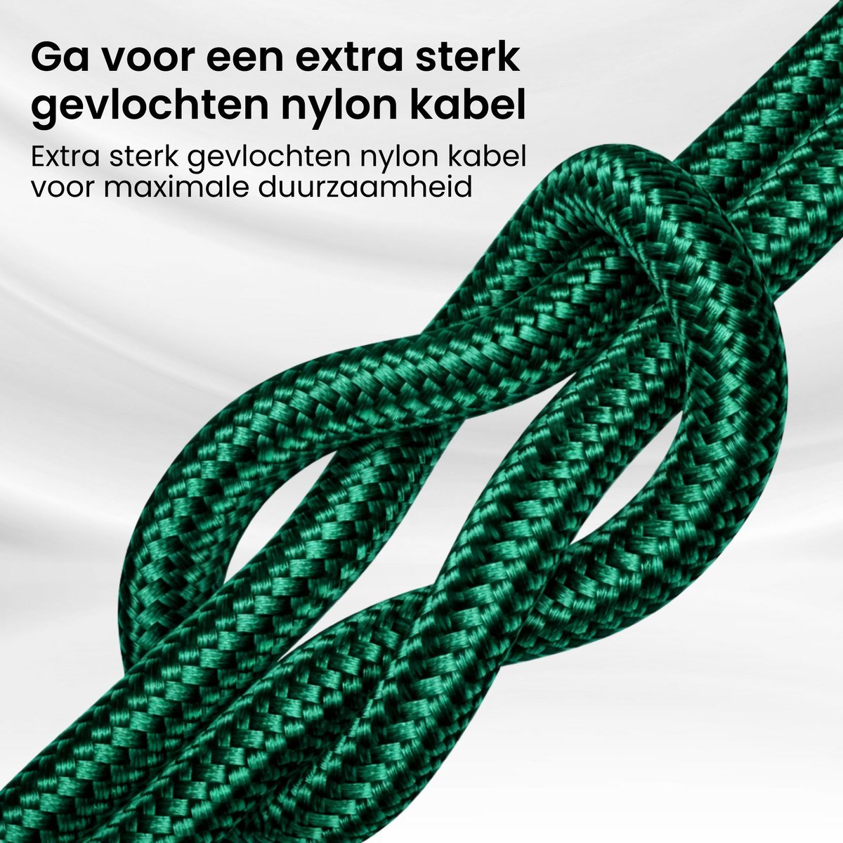Dik groen gevlochten nylon kabel met knoop, ontworpen voor maximale duurzaamheid en sterkte