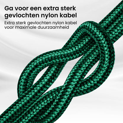 Dik groen gevlochten nylon kabel met knoop, ontworpen voor maximale duurzaamheid en sterkte